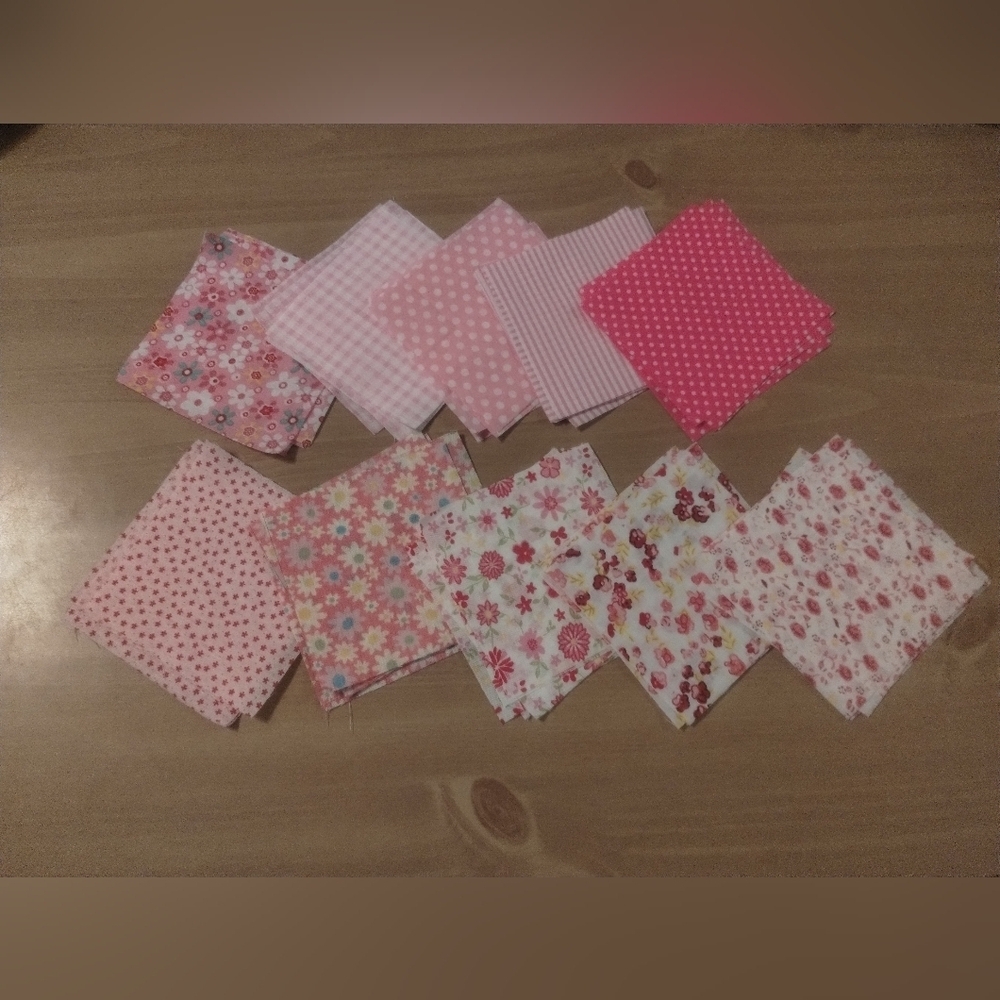 50 PC Pink Floral Fabric Quilting Squares – Precut 4” Charm Pack – Mixed Prints